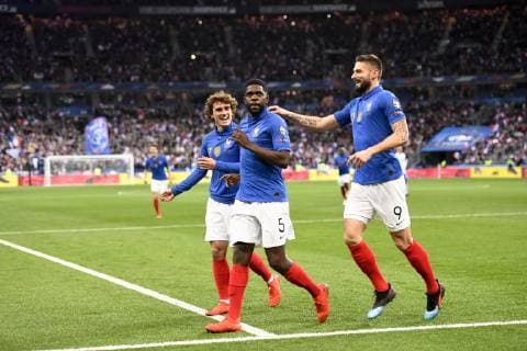 JOIE - 05 SAMUEL UMTITI (FRA) - 07 ANTOINE GRIEZMANN (FRA) - 09 OLIVIER GIROUD (FRA) FOOTBALL : France vs Islande - Qualifications Euro 2020 - 25 03 2019 AnthonyBIBARD FEP Panoramic 