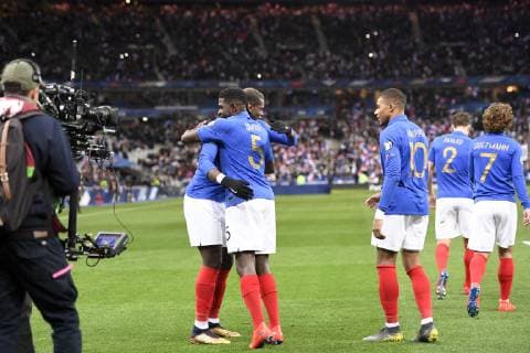 JOIE - 05 SAMUEL UMTITI (FRA) - 06 PAUL POGBA (FRA) - 10 KYLIAN MBAPPE (FRA) FOOTBALL : France vs Islande - Qualifications Euro 2020 - 25 03 2019 AnthonyBIBARD FEP Panoramic 