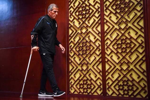 Head coach Oscar Tabarez of Uruguay national football team attends a press conference PK Pressekonferenz after defeating Thailand national football team for the 2019 China Cup International Football Championship in Nanning city, south China s Guangxi Zhuang Autonomous Region, 25 March 2019. Uruguay 4 Uzbekistan 0: Tabarez s side through to China Cup final  20190325_608199