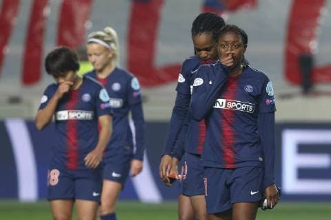 deception PSG - Aminata Diallo (PSG) - Marie Antoinette Katoto (PSG) - Shuang Wang (PSG) FOOTBALL FEMININ : PSG Vs Chelsea - Ligue des Champions - 27 03 2019 MichaelBaucher Panoramic 