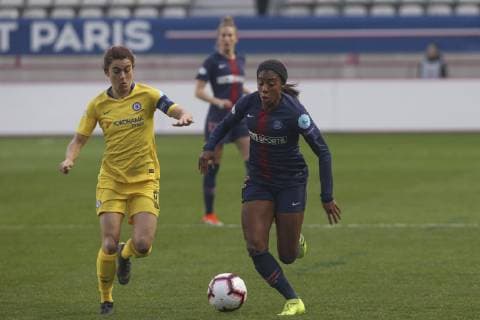 Ashley Lawrence (PSG) vs Karen Carney (Chelsea) FOOTBALL FEMININ : PSG Vs Chelsea - Ligue des Champions - 27 03 2019 MichaelBaucher Panoramic 