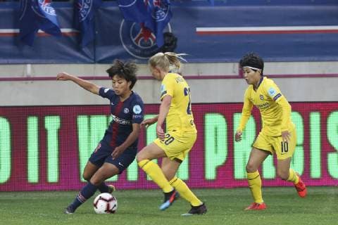 Shuang Wang (PSG) Vs Jonna Andersson (Chelsea) - Ji So Yun (Chelsea) FOOTBALL FEMININ : PSG Vs Chelsea - Ligue des Champions - 27 03 2019 MichaelBaucher Panoramic 