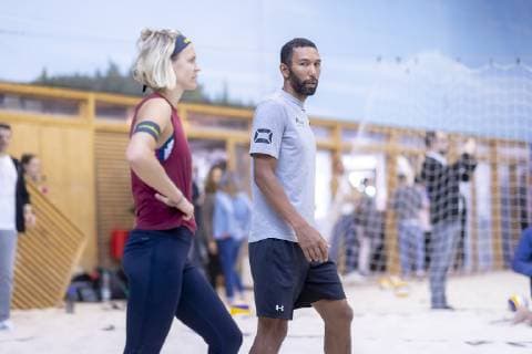 Laura Ludwig (l.) und Imornefe Bowes. Media Day Beach-Volleyball Nationalteams Deutschland, 28.03.19 Hamburg Schleswig-Holstein Germany Beach Center Copyright: xAgentur54Gradx xJohnxGarvex