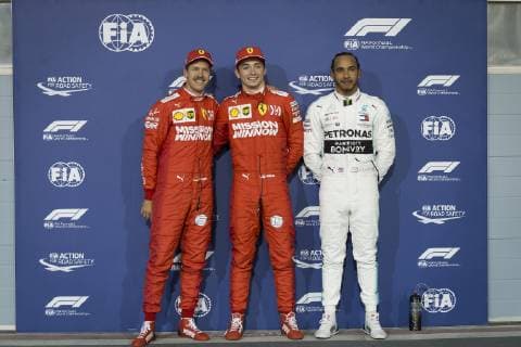 Motorsports: FIA Formula One World Championship WM Weltmeisterschaft 2019, Grand Prix of Bahrain, 5 Sebastian Vettel (GER, Scuderia Ferrari Mission Winnow), 16 Charles Leclerc (MCO, Scuderia Ferrari Mission Winnow), 44 Lewis Hamilton (GBR, Mercedes AMG Petronas Motorsport), Sakhir Bahrain
