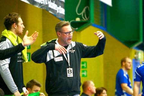 Trainer Niels Pfannenschmidt (Hagen) Handball 2.Liga 2018 19 EHV Aue - VfL Eintracht Hagen am 30.3.2019 EHV Aue - Eintracht Hagen