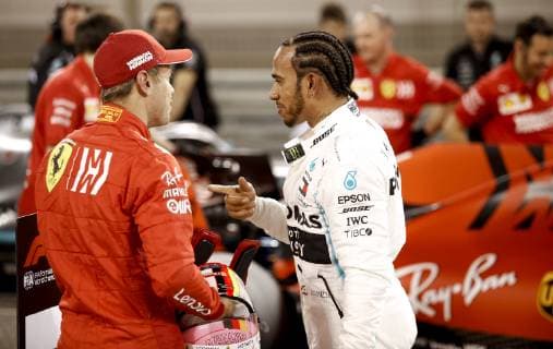 Motorsports: FIA Formula One World Championship WM Weltmeisterschaft 2019, Grand Prix of Bahrain, 5 Sebastian Vettel (GER, Scuderia Ferrari Mission Winnow), 44 Lewis Hamilton (GBR, Mercedes AMG Petronas Motorsport), Sakhir Bahrain