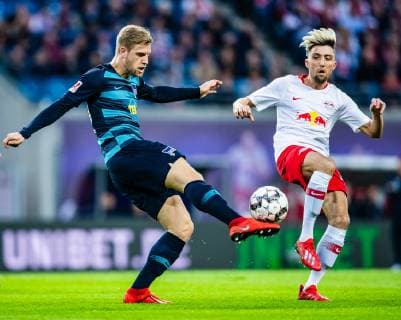 Arne Maier 23 (Hertha BSC), Kevin Kampl 44 (RB Leipzig) waehrend der Saison 2018-2019 in der 1. Bundesliga (Herren) zwischen RB Leipzig und Hertha BSC in der Red Bull Arena am 30. March 2019 in Leipzig, Sachsen (Saxony), Deutschland (Germany) (DFL and DFB REGULATIONS PROHIBIT ANY USE OF PHOTOGRAPHS as IMAGE SEQUENCES and or QUASI-VIDEO) GER, RB Leipzig - Hertha BSC, Fussball Bundesliga, 30.03.2019 Leipzig