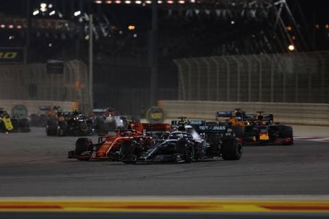Photo4 LaPresse 31 03 2019 Sakhir, Bahrain Grand Prix Formula One Bahrain 2019 In the pic: race,Charles Leclerc (MON) Scuderia Ferrari SF90 in fight with Valtteri Bottas (FIN) Mercedes AMG F1 W10 EQ Power  Copyright: xPhoto4 LaPressex