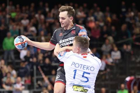SG Flensburg-Handewitt vs Brest HC Meshkov, Handball, EHF Champions League Achtelfinale, 31.03.19 Hampus Wanne (SG Flensburg-Handewitt, 14) gegen Vid Poteko (Brest HC Meshkov, 15)