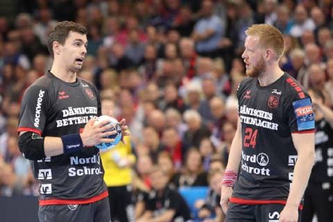 SG Flensburg-Handewitt vs Brest HC Meshkov, Handball, EHF Champions League Achtelfinale, 31.03.19 Rasmus Lauge Schmidt (SG Flensburg-Handewitt, 25) und Jim Gottfridsson (SG Flensburg-Handewitt, 24)
