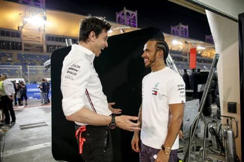 Motorsports: FIA Formula One World Championship WM Weltmeisterschaft 2019, Grand Prix of Bahrain, Toto Wolff (AUT, Mercedes AMG Petronas Motorsport), 44 Lewis Hamilton (GBR, Mercedes AMG Petronas Motorsport), Sakhir Bahrain
