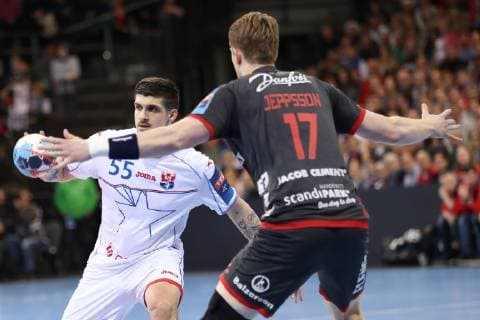 SG Flensburg-Handewitt vs Brest HC Meshkov, Handball, EHF Champions League Achtelfinale, 31.03.19 Petar Dordic (Brest HC Meshkov, 55) gegen Simon Jeppsson (SG Flensburg-Handewitt, 17)