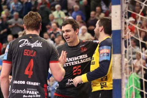 SG Flensburg-Handewitt vs Brest HC Meshkov, Handball, EHF Champions League Achtelfinale, 31.03.19 Freude bei der Mannschaft ueber den Sieg