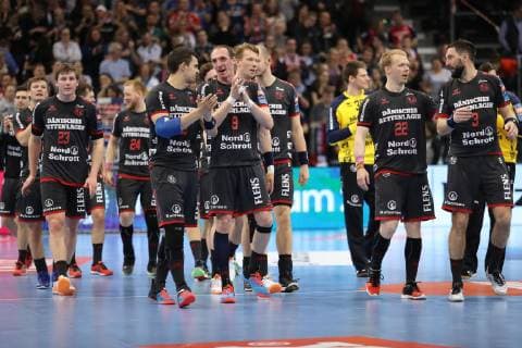 SG Flensburg-Handewitt vs Brest HC Meshkov, Handball, EHF Champions League Achtelfinale, 31.03.19 Freude bei der Mannschaft ueber den Sieg