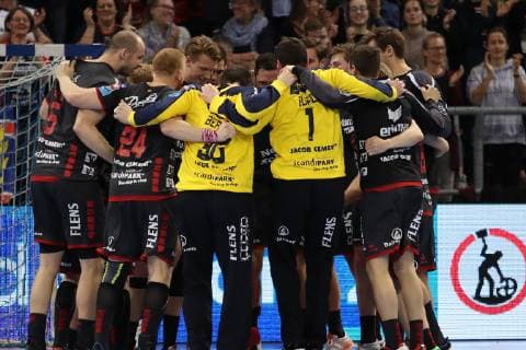 SG Flensburg-Handewitt vs Brest HC Meshkov, Handball, EHF Champions League Achtelfinale, 31.03.19 Freude bei der Mannschaft ueber den Sieg