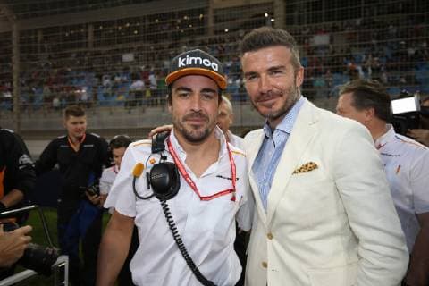 Photo4 LaPresse 31 03 2019 Sakhir, Bahrain Grand Prix Formula One Bahrain 2019 In the pic: starting grid, Fernando Alonso (ESP) with David Beckham (GBR)  Copyright: xPhoto4 LaPressex