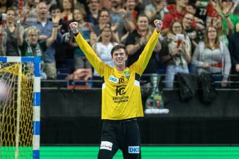 Sport Bilder des Tages Handball Berlin 31.03.2019 EHF Cup Saison 2018 2019 Füchse Berlin - Balatonfüredi KSE Malte Semisch (Füchse Berlin, TW, No.16) Jubel