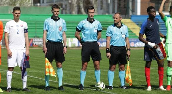 01.04.2019 Belgrade(Serbia) France-Slovakia Uefa U17 U 17 Under-17 European qualifiers men s football Patrik Leitner Slovakia,Nikola Djorovic Serbian assistant referee,Bram Van Driessche Belgian referee,Kevin Monteny Belgian assistant referee, Lucien Agoume France : 
