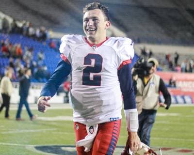March 24, 2019 - Memphis, Tennessee, U.S. - Express Quarterback Johnny Manziel (2) runs off the field after Memphis walk off Touchdown in Overtime during AAF football game between Birmingham Iron and Memphis Express at Liberty Bowl Stadium. Memphis defeated Birmingham 31-25. AAF 2019: Memphis Express 31:25 Birmingham Iron  - ZUMA 90432469st Copyright: xShanexCosseyx