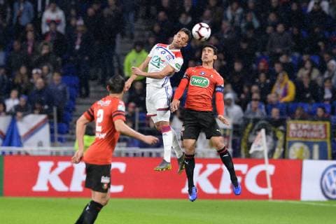Marcal (lyon) vs Benjamin Andre (rennes) FOOTBALL : Lyon vs Rennes - 1 2 finale de Coupe de France - 02 04 2019 FredericChambert Panoramic 