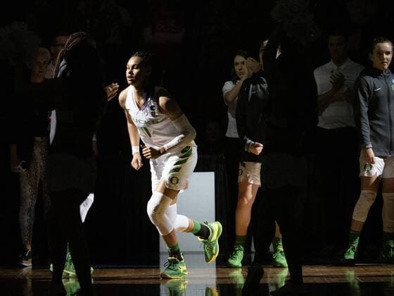 PORTLAND, OR - MARCH 29: Oregon Ducks forward Satou Sabally (0) takes the court before the NCAA College League USA Division I Women s Championship third round basketball game between the South Dakota State Jackrabbits and the Oregon Ducks on March 29, 2019 at Moda Center in Portland, Oregon. (Photo by Joseph Weiser Icon Sportswire) NCAA BASKETBALL: MAR 29 Div I Women s Championship - Third Round - South Dakota State v Oregon Icon190329055
