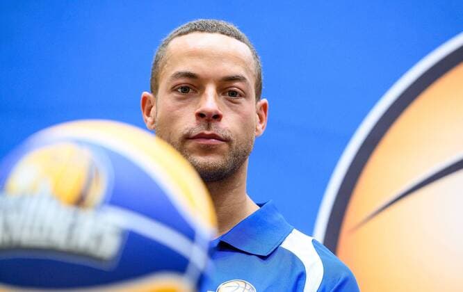09.04.2019, xfux, Basketball BBL, Frankfurt Skyliners Training und Pressekonferenz Bachelor Andrej Mangold, azspor, wispor, emspor, emonline, v.l. Andrej Mangold (Fraport Skyliners Frankfurt) Frankfurt