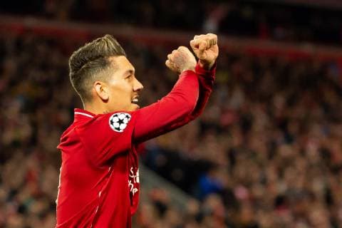 Liverpool, England, 09.04.2019, UEFA Champions League - 2018 19 Season, Round of 8, Viertelfinale Liverpool FC vs. FC Port, Tor zum 2:0, Torschuetze Roberto Firmino (LFC) jubelt ( DeFodi053