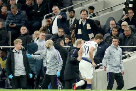 9th April 2019, Tottenham Hotspur Stadium, London, England; UEFA Champions League football, quarter final 1st leg, Tottenham Hotspur versus Manchester City; Harry Kane of Tottenham Hotspur limps off down the tunnel with an ankle injury  ActionPlus12122381 ShaunxBrooks