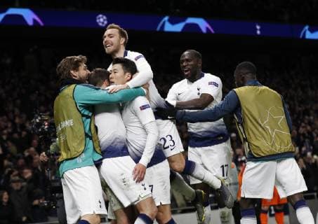 Son Heung-Min of Tottenham celebrates scoring the first goal during the UEFA Champions League match at the Tottenham Hotspur Stadium, London. Picture date: 9th April 2019. Picture credit should read: Darren Staples Sportimage EDITORIAL USE ONLY. No use with unauthorised audio, video, data, fixture lists, club league logos or live services. Online in-match use limited to 120 images, no video emulation. No use in betting, games or single club league player publications. SPI-0025-0059