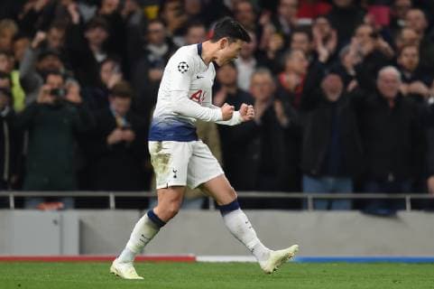 Tottenham Hotspur v Manchester City UEFA Champions League Son Heung-Min of Tottenham Hotspur celebrates after making it 1:0 during the UEFA Champions League match at the Tottenham Hotspur Stadium, London Content Not Available For UK Newspapers Copyright: xMartynxHaworthx FIL-13108-0036