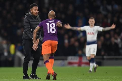 Tottenham Hotspur v Manchester City UEFA Champions League A pitch invader approaches Fabian Delph of Manchester City during the UEFA Champions League match at the Tottenham Hotspur Stadium, London Content Not Available For UK Newspapers Copyright: xMartynxHaworthx FIL-13108-0039