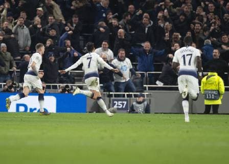 London, United Kingdom, 09.04.2019, UEFA Champions League - 2018 19 Season, Viertelfinale, 1. Runde, Tottenham Hotspur - Manchester City, Son Heung-Min (Tottenham) celebrates after scoring his team s first goal ( DeFodi056