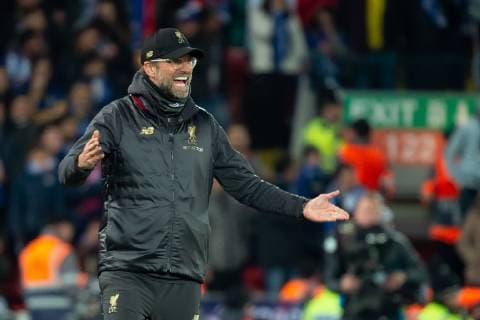 Liverpool, England, 09.04.2019, UEFA Champions League - 2018 19 Season, Round of 8, Viertelfinale Liverpool FC vs. FC Port, Trainer Juergen Klopp (LFC) gestikuliert, gestik ( DeFodi053