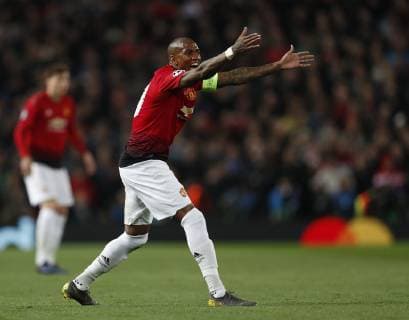 Ashley Young of Manchester United ManU reacts during the UEFA Champions League match at Old Trafford, Manchester. Picture date: 10th April 2019. Picture credit should read: Darren Staples Sportimage EDITORIAL USE ONLY. No use with unauthorised audio, video, data, fixture lists, club league logos or live services. Online in-match use limited to 120 images, no video emulation. No use in betting, games or single club league player publications. SPI-0026-0025