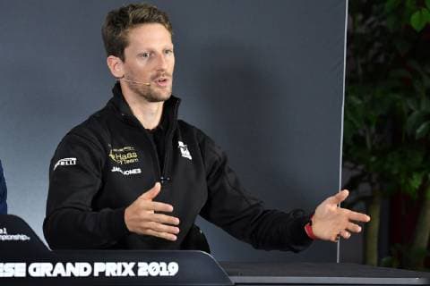 French racing driver Romain Grosjean of Haas F1 Team attends a press conference PK Pressekonferenz ahead of the Formula 1 Heineken Chinese Grand Prix 2019 in Shanghai, China, 11 April 2019. F1 drivers meet press to preheat 2019 Formula 1 Chinese Grand Prix in Shanghai  20190411_805013