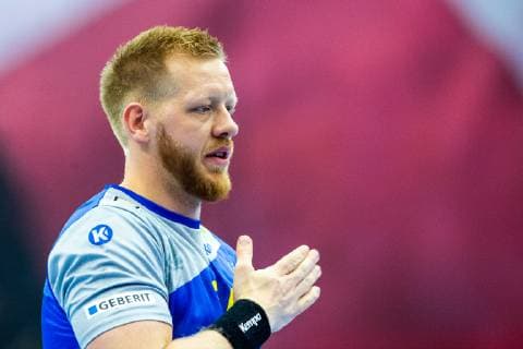 190411 Jim Gottfridsson of Sweden ahead of the EHF EURO Cup match between Norway and Sweden on April 11, 2019 in Arendal. Photo: Fredrik Varfjell BILDBYRAN kod FV 150228 Copyright: FREDRIKxVARFJELL BB190411FV011