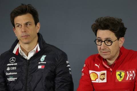 Photo4 LaPresse 12 04 2019 Shanghai, China Grand Prix Formula One China 2019 In the pic: Official Fia press conference PK Pressekonferenz Toto Wolff (AUT) Sporting Director Mercedes-Benz and Mattia Binotto (ITA) Ferrari Team Principal  Copyright: xPhoto4 LaPressex