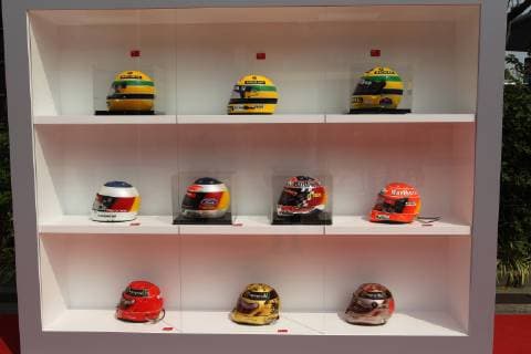 Photo4 LaPresse 12 04 2019 Shanghai, China Grand Prix Formula One China 2019 In the pic: Exposition for the 1000th F1 Gp celebration, Ayrton Senna and Michael Schunacher Helmets  Copyright: xPhoto4 LaPressex