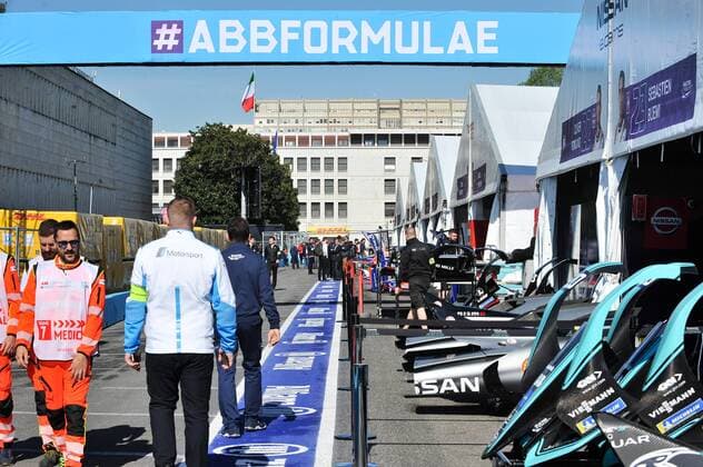 IPP20190412 Motorsports: FIA Formula E World Championship WM Weltmeisterschaft 2018 2019 - Rome, panoramica nei box. (Verwendung nur in Deutschland - GERMANY ONLY) *** IPP20190412 Motorsports FIA Formula E World Championship 2018 2019 Rome panoramica nei box Use only in Germany GERMANY ONLY 