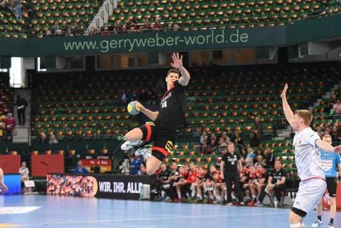 13.04.2019 xkhx Halle, Gerry-Weber-Stadion U21 U 21 Nationalmannschaft des Deutschen Handballbundes U21-Länderspiel Deutschland gegen Tschechien Sebastian Heymann (GER)