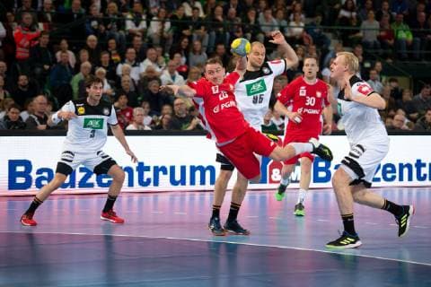 Halle (Westf.), Deutschland 13.04.2019: DHB Qualifikationsspiel - 2018 2019 - Deutschland vs. Polen (M) Michal Daszek (Polen) Halle (Westf.) Nordrhein-Westfalen Deutschland Gerry-Weber-Stadion