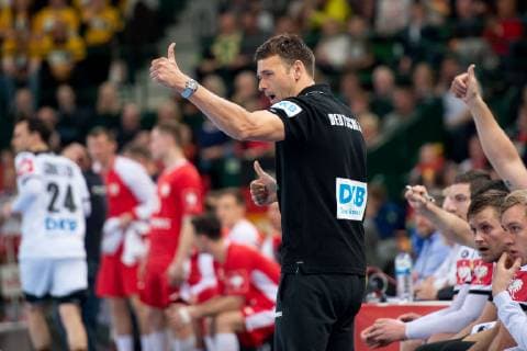 Halle (Westf.), Deutschland 13.04.2019: DHB Qualifikationsspiel - 2018 2019 - Deutschland vs. Polen Christian Prokop (Bundestrainer Deutschland) Halle (Westf.) Nordrhein-Westfalen Deutschland Gerry-Weber-Stadion