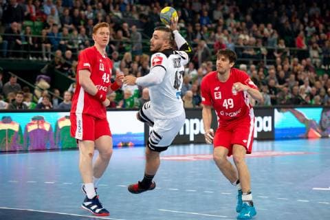 Halle (Westf.), Deutschland 13.04.2019: DHB Qualifikationsspiel - 2018 2019 - Deutschland vs. Polen (M) Jannik Kohlbacher (Deutschland) Halle (Westf.) Nordrhein-Westfalen Deutschland Gerry-Weber-Stadion