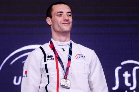 Turnen, EM in Stettin, Siegerehrungen 13.04.2019 SZCZECIN 8. MISTRZOSTWA EUROPY W GIMNASTYCE SPORTOWEJ KOBIET I MEZCZYZN DZIEN 4 - FINALY NA PRZYRZADACH 8th European Championships in Artistic Gymnastics Day 4 - Apparatus Finals N Z CYRIL TOMMASONE (FRA) FOT MATEUSZ SLODKOWSKI FOTONEWS NEWSPIX.PL --- Newspix.pl  20190413FNMS089