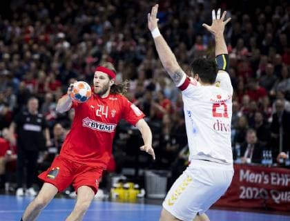 Mikkel Hansen under EM kvalifikationskampen i herrehaandbold mellem Danmark og Montenegro, i Royal Arena loerdag den 13. april 2019.. , Copenhagen Denmark