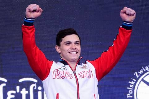 April 13, 2019 - Szczecin, West Pomeranian, Poland - Artur Dalaloyan from Russia seen celebrating during the Apparatus Finals of 8th European Championships in Artistic Gymnastics 8th European Championships in Artistic Gymnastics in Szczecin - 13 Apr 2019 - ZUMAs197 90738560st Copyright: xMateuszxSlodkowskix