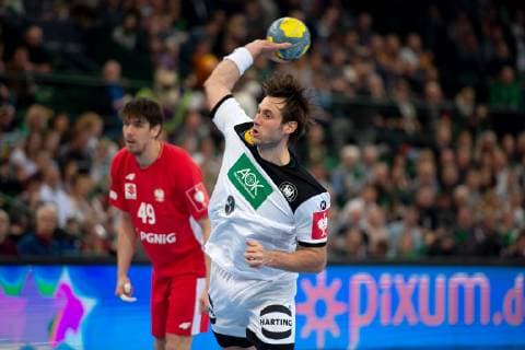 Halle (Westf.), Deutschland 13.04.2019: DHB Qualifikationsspiel - 2018 2019 - Deutschland vs. Polen Uwe Gensheimer (Deutschland) Halle (Westf.) Nordrhein-Westfalen Deutschland Gerry-Weber-Stadion