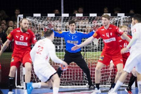 Niklas Landin Jacobsen under EM kvalifikationskampen i herrehaandbold mellem Danmark og Montenegro, i Royal Arena loerdag den 13. april 2019.. , Copenhagen Denmark