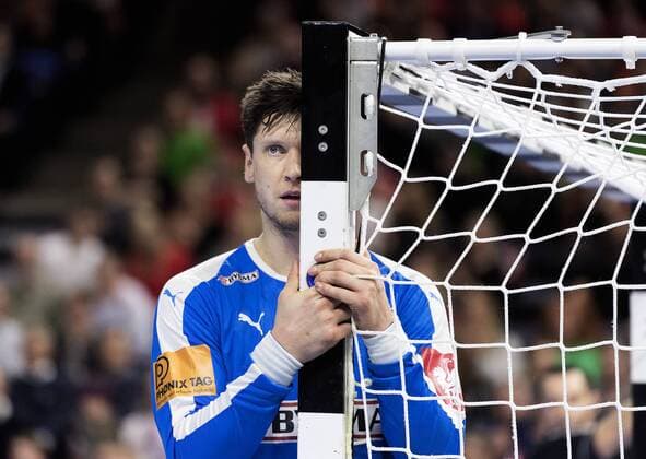 Sport Bilder des Tages Niklas Landin Jacobsen under EM kvalifikationskampen i herrehaandbold mellem Danmark og Montenegro, i Royal Arena loerdag den 13. april 2019.. , Copenhagen Denmark