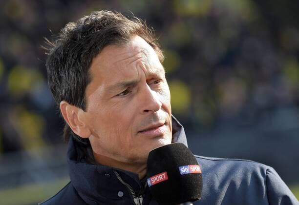 13.04.2019, xjhx, Fussball 1.Bundesliga, Borussia Dortmund - FSV Mainz 05 emspor, v.l. Moderator Sebastian Hellmann SKY (DFL DFB REGULATIONS PROHIBIT ANY USE OF PHOTOGRAPHS as IMAGE SEQUENCES and or QUASI-VIDEO) Dortmund